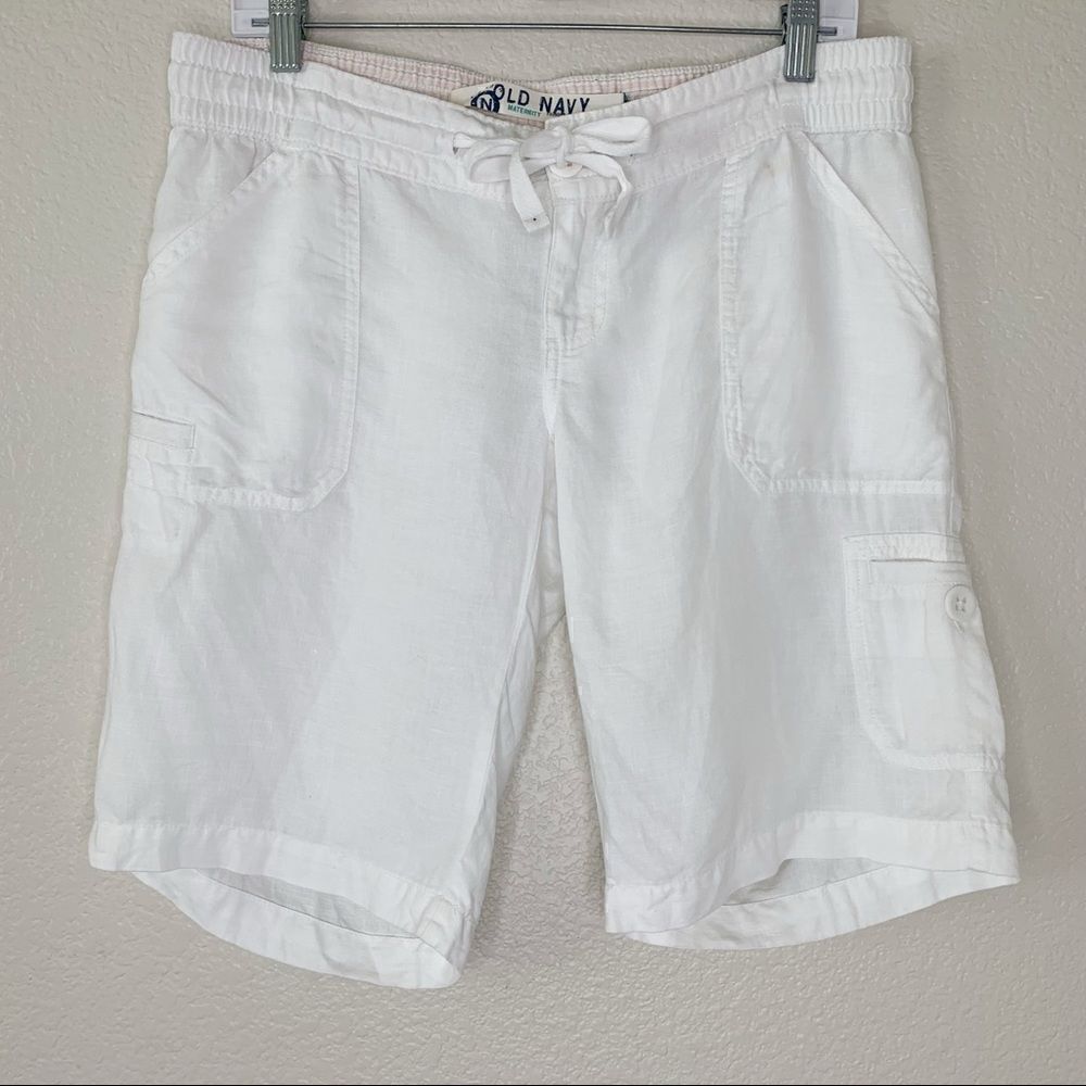 Old Navy Maternity 100% Linen White Summer Shorts, Size 4